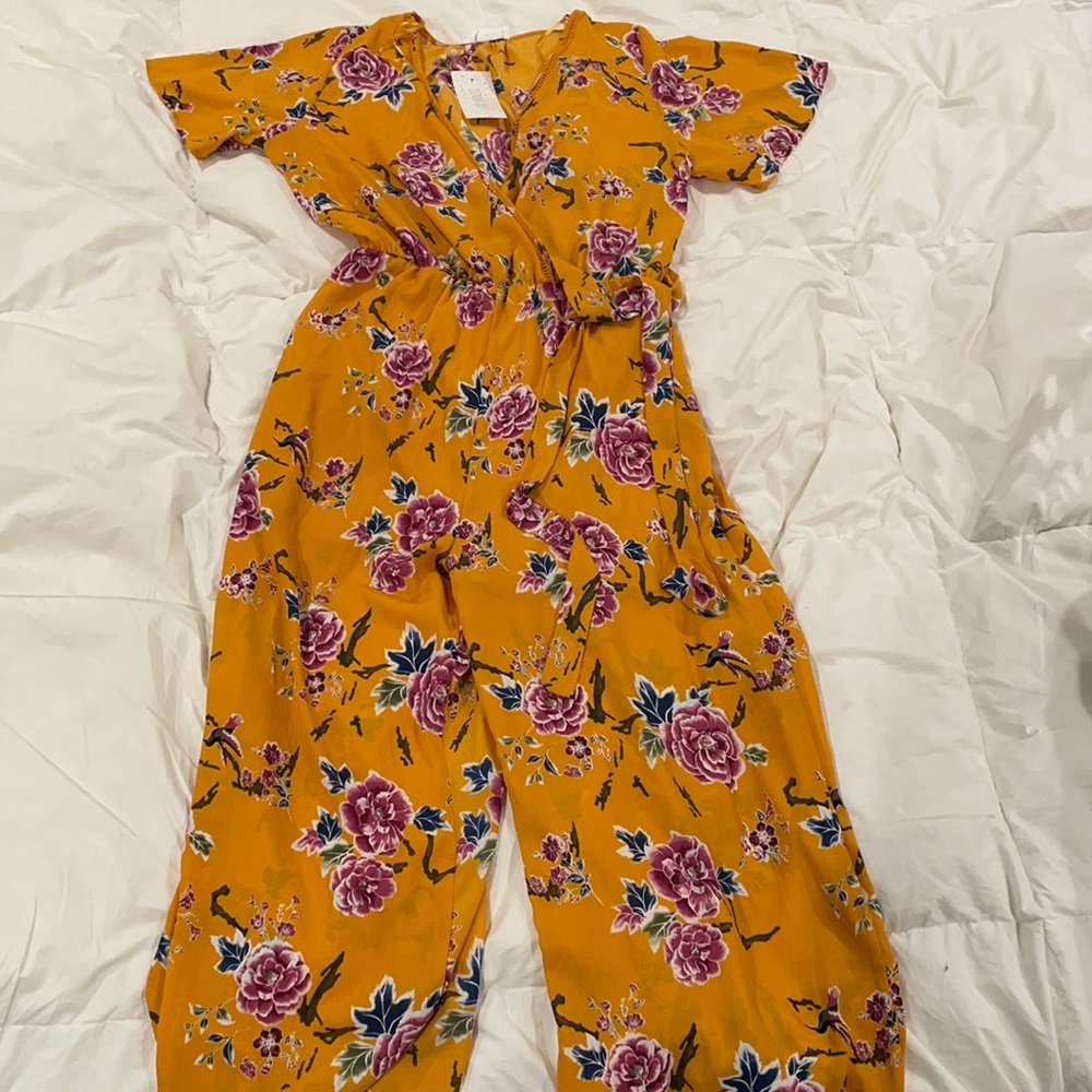 Sienna Sky yellow floral midi jumpsuit SZ M